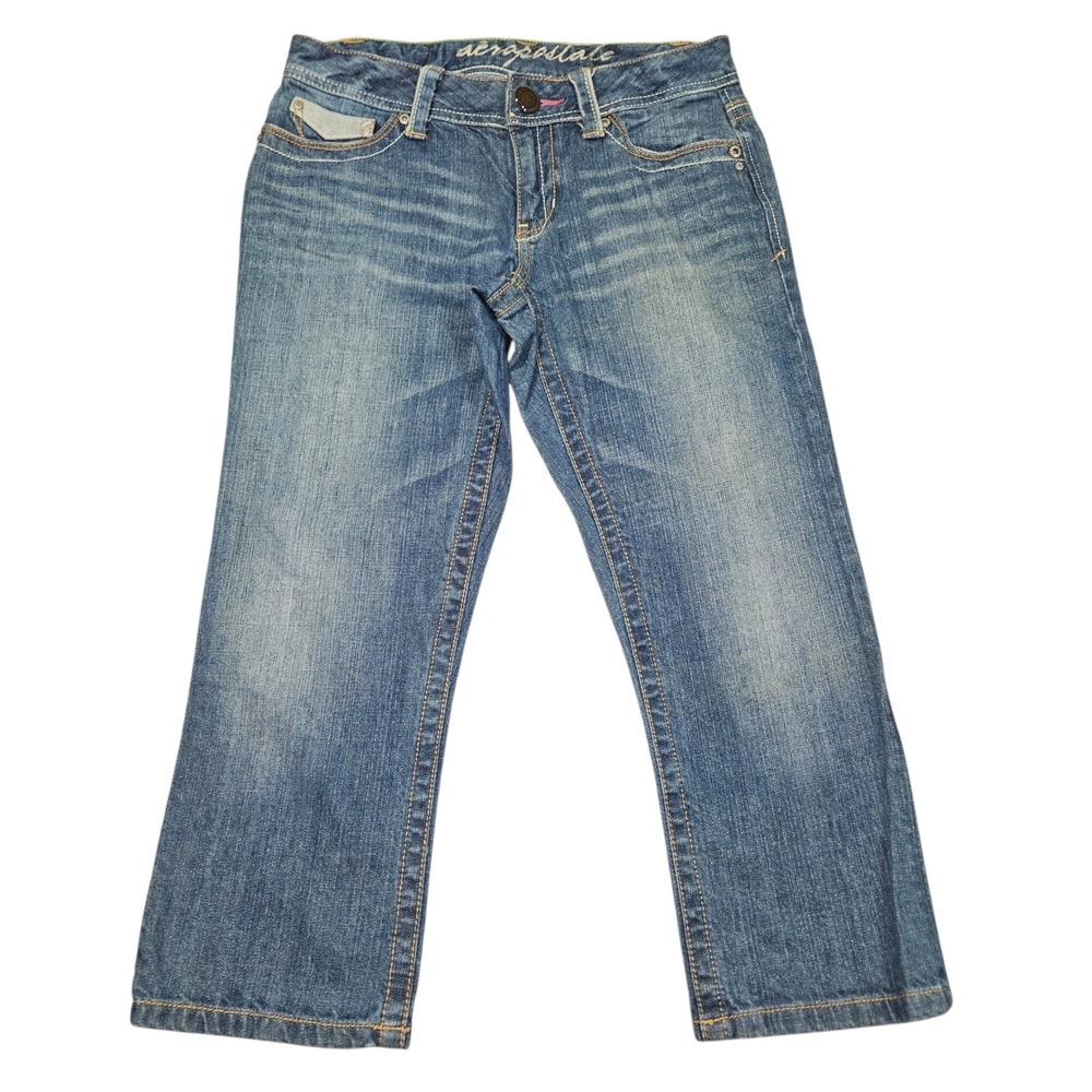 Aeropostale VTG Low Rise Cropped Jeans Medium Wash Denim Sz 3/4 Regular